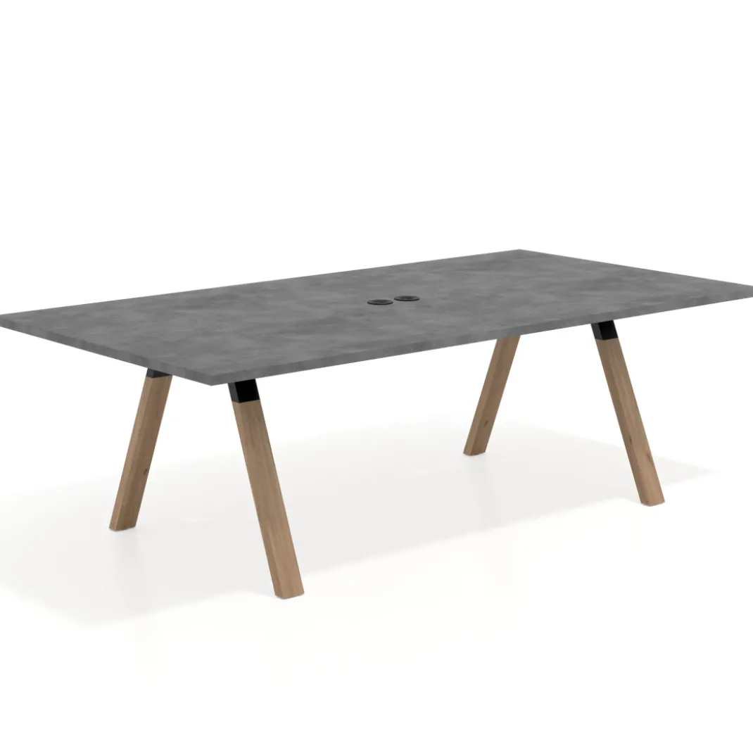 Mesa de reuniones rectangular UvePro fondo 126, patas interior, estructura negra/madera