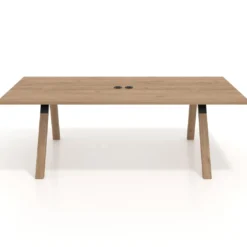 Mesa de reuniones rectangular UvePro fondo 100cm, estructura negra, patas de madera