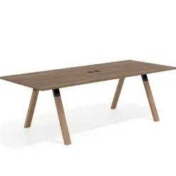 Mesa de reuniones rectangular UvePro fondo 100cm, estructura negra, patas de madera