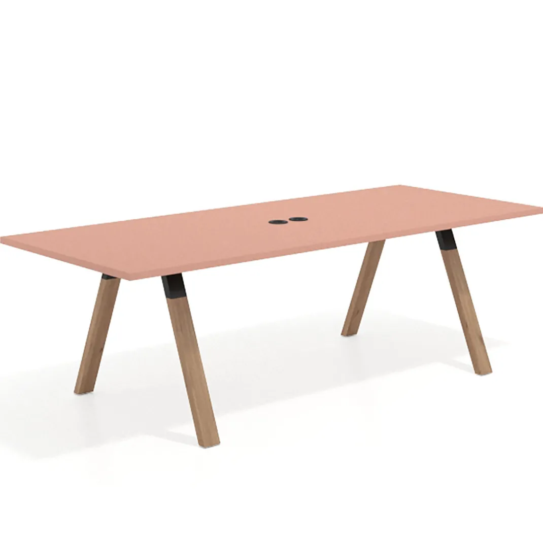 Mesa de reuniones rectangular UvePro fondo 100cm, estructura negra, patas de madera
