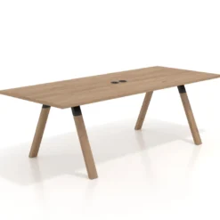 Mesa de reuniones rectangular UvePro fondo 100cm, estructura negra, patas de madera