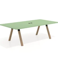 Mesa de reuniones rectangular UvePro fondo 126, patas interior, estructura negra/madera