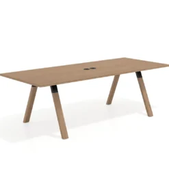 Mesa de reuniones rectangular UvePro fondo 100cm, estructura negra, patas de madera