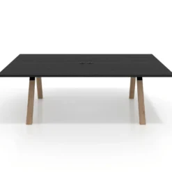 Mesa de reuniones rectangular UvePro fondo 126, patas interior, estructura negra/madera