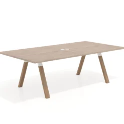 Mesa de reuniones rectangular UvePro fondo 126, patas interior, estructura blanca/madera