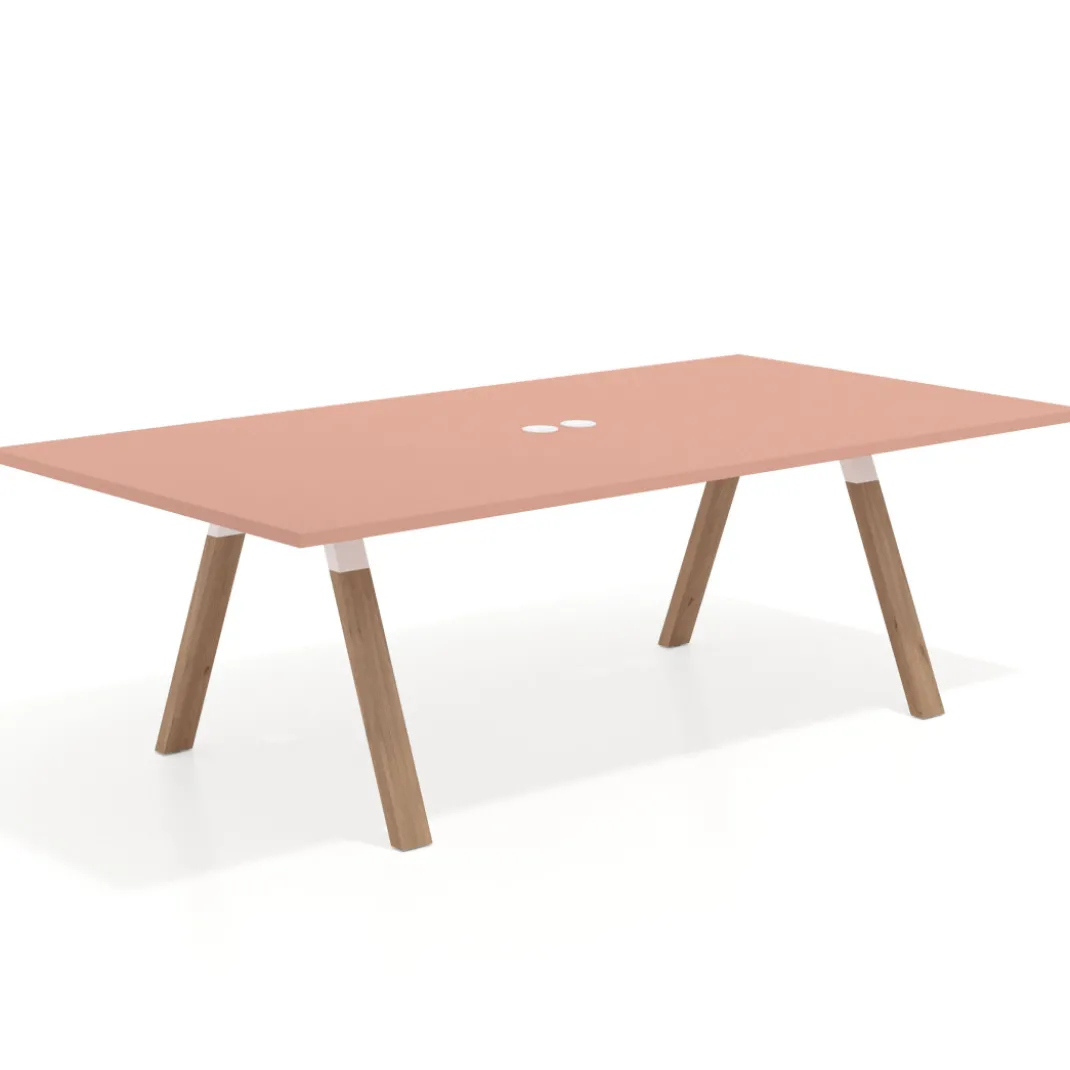 Mesa de reuniones rectangular UvePro fondo 126, patas interior, estructura blanca/madera