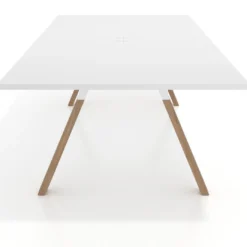 Mesa de reuniones rectangular UvePro fondo 126, patas interior, estructura blanca/madera