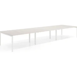 Mesa de reuniones triple Kube, encimera continua, fondo 142 cm, estructura blanca