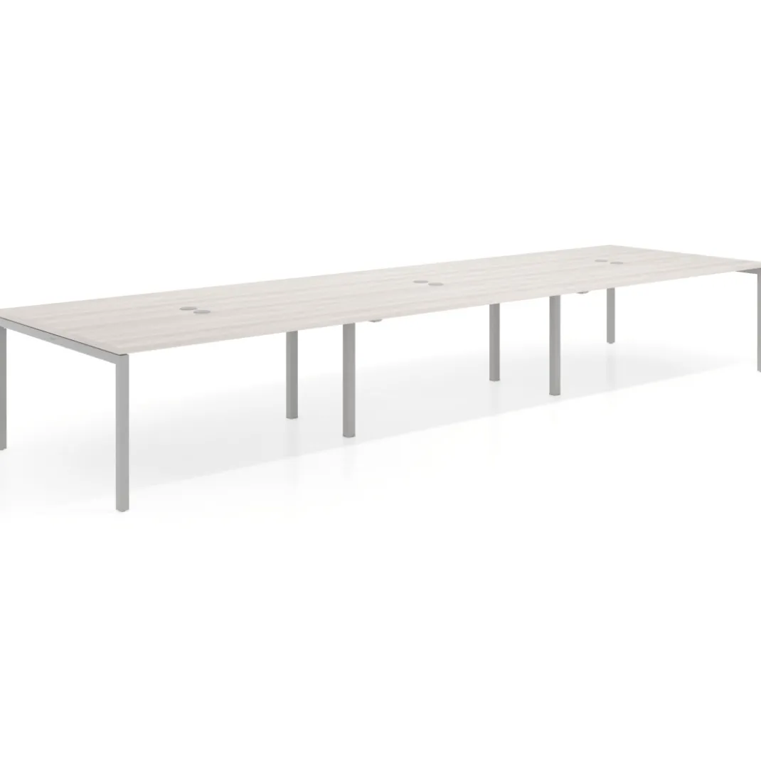 Mesa de reuniones triple Kube, encimera continua, fondo 142 cm, estructura aluminio