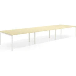 Mesa de reuniones triple Kube, encimera continua, fondo 142 cm, estructura blanca