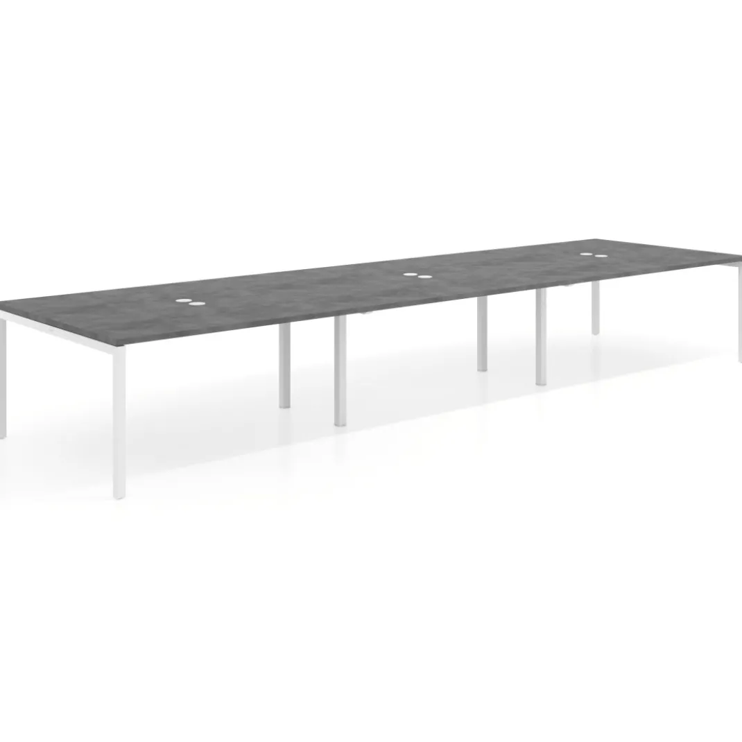 Mesa de reuniones triple Kube, encimera continua, fondo 142 cm, estructura blanca
