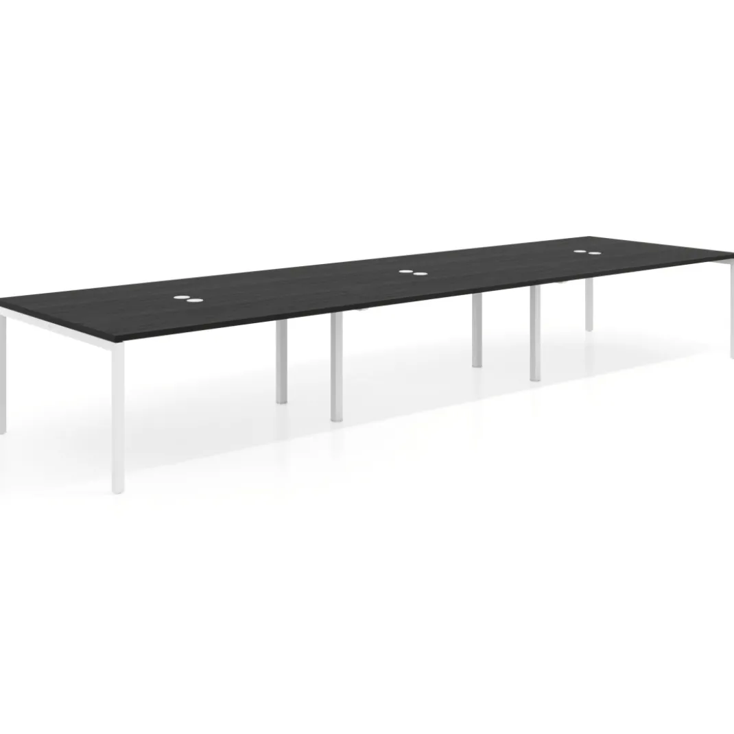 Mesa de reuniones triple Kube, encimera continua, fondo 142 cm, estructura blanca