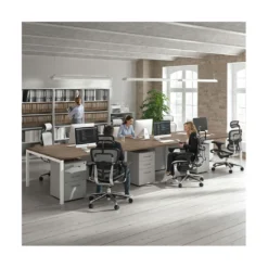 Mesa de reuniones triple Kube, encimera continua, fondo 142 cm, estructura blanca