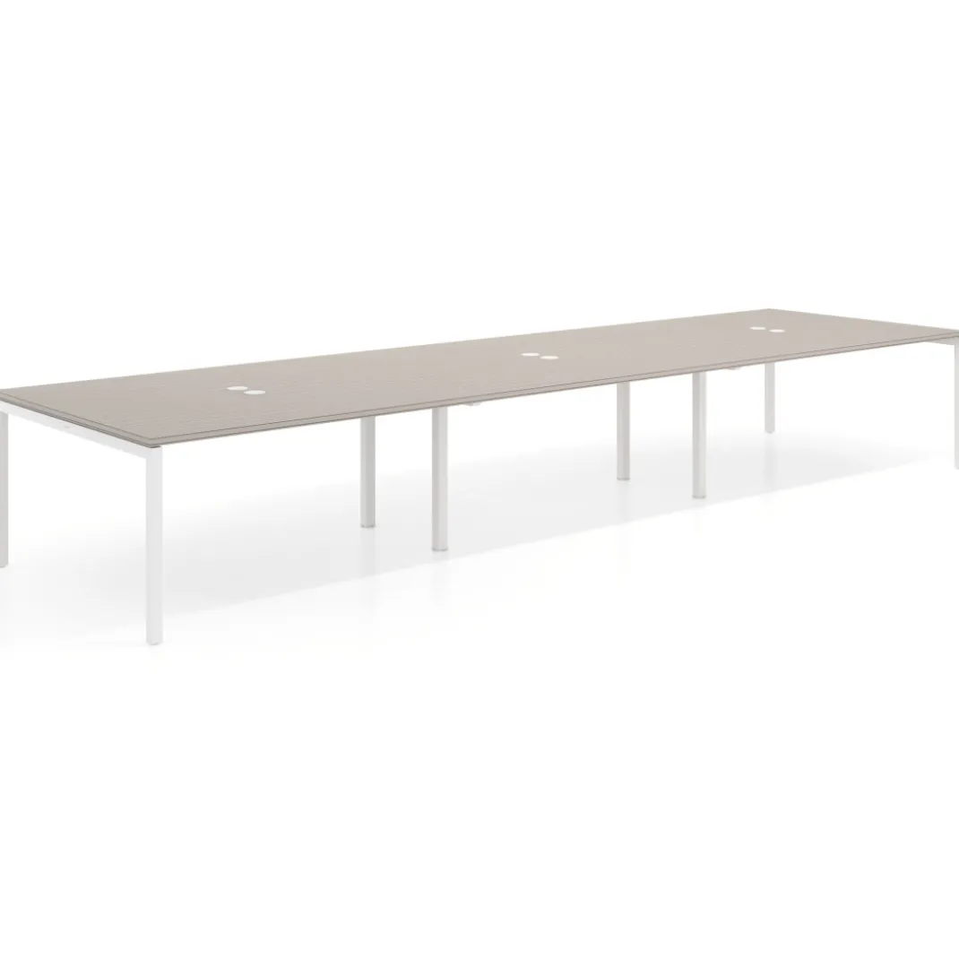 Mesa de reuniones triple Kube, encimera continua, fondo 142 cm, estructura blanca