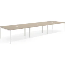 Mesa de reuniones triple Kube, encimera continua, fondo 142 cm, estructura blanca