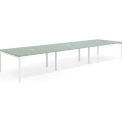 Mesa de reuniones triple Kube, encimera continua, fondo 142 cm, estructura blanca