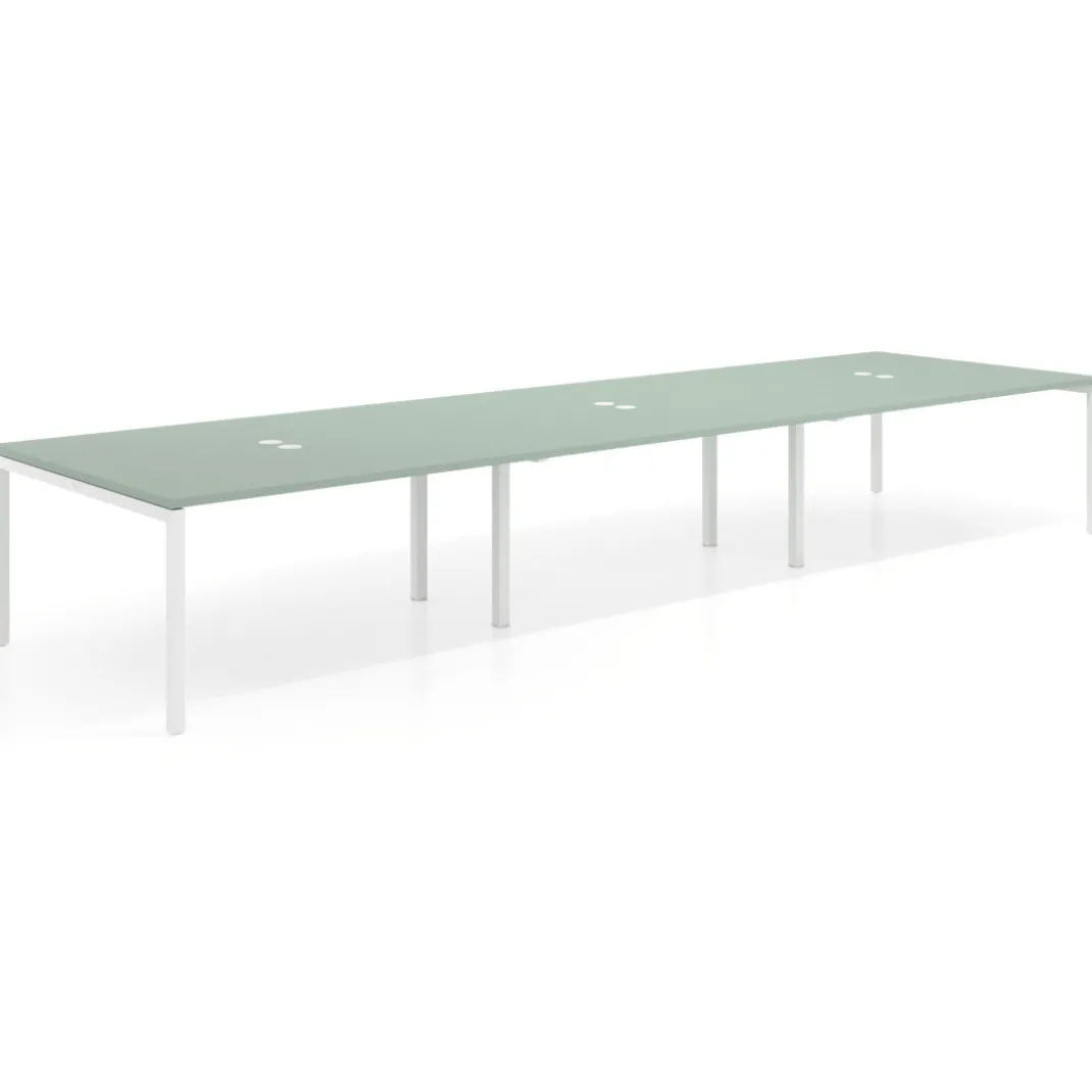 Mesa de reuniones triple Kube, encimera continua, fondo 142 cm, estructura blanca