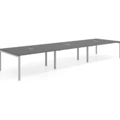 Mesa de reuniones triple Kube, encimera continua, fondo 142 cm, estructura aluminio