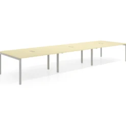 Mesa de reuniones triple Kube, encimera continua, fondo 142 cm, estructura aluminio
