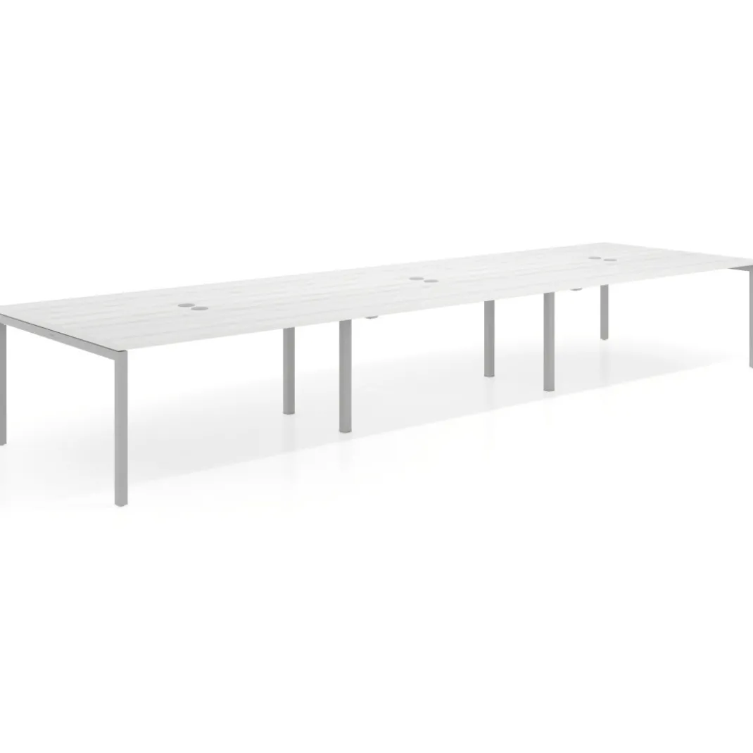 Mesa de reuniones triple Kube, encimera continua, fondo 142 cm, estructura aluminio