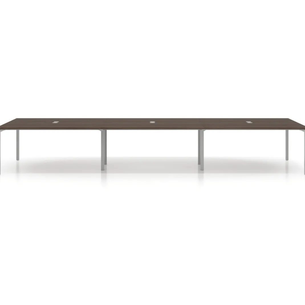 Mesa de reuniones triple Kube, encimera continua, fondo 142 cm, estructura aluminio