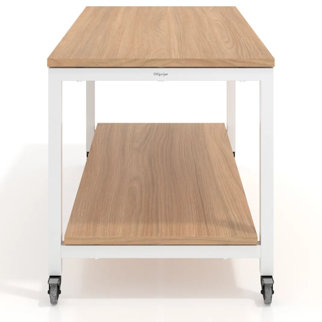 Mesa de trabajo expositor con ruedas Kube, con 2 niveles, estructura blanca