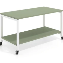 Mesa de trabajo expositor con ruedas Kube, con 2 niveles, estructura blanca