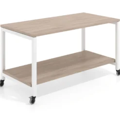 Mesa de trabajo expositor con ruedas Kube, con 2 niveles, estructura blanca