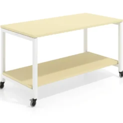 Mesa de trabajo expositor con ruedas Kube, con 2 niveles, estructura blanca