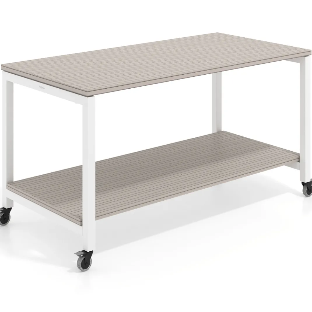 Mesa de trabajo expositor con ruedas Kube, con 2 niveles, estructura blanca