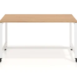Mesa de trabajo expositor con ruedas Kube, estructura blanca