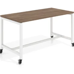 Mesa de trabajo expositor con ruedas Kube, estructura blanca