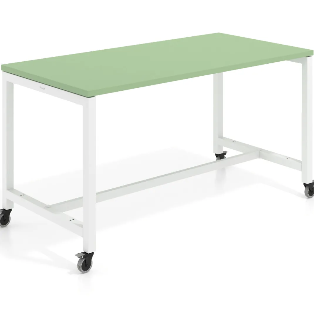 Mesa de trabajo expositor con ruedas Kube, estructura blanca