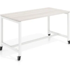 Mesa de trabajo expositor con ruedas Kube, estructura blanca