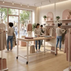 Mesa de trabajo expositor con ruedas Kube, estructura blanca