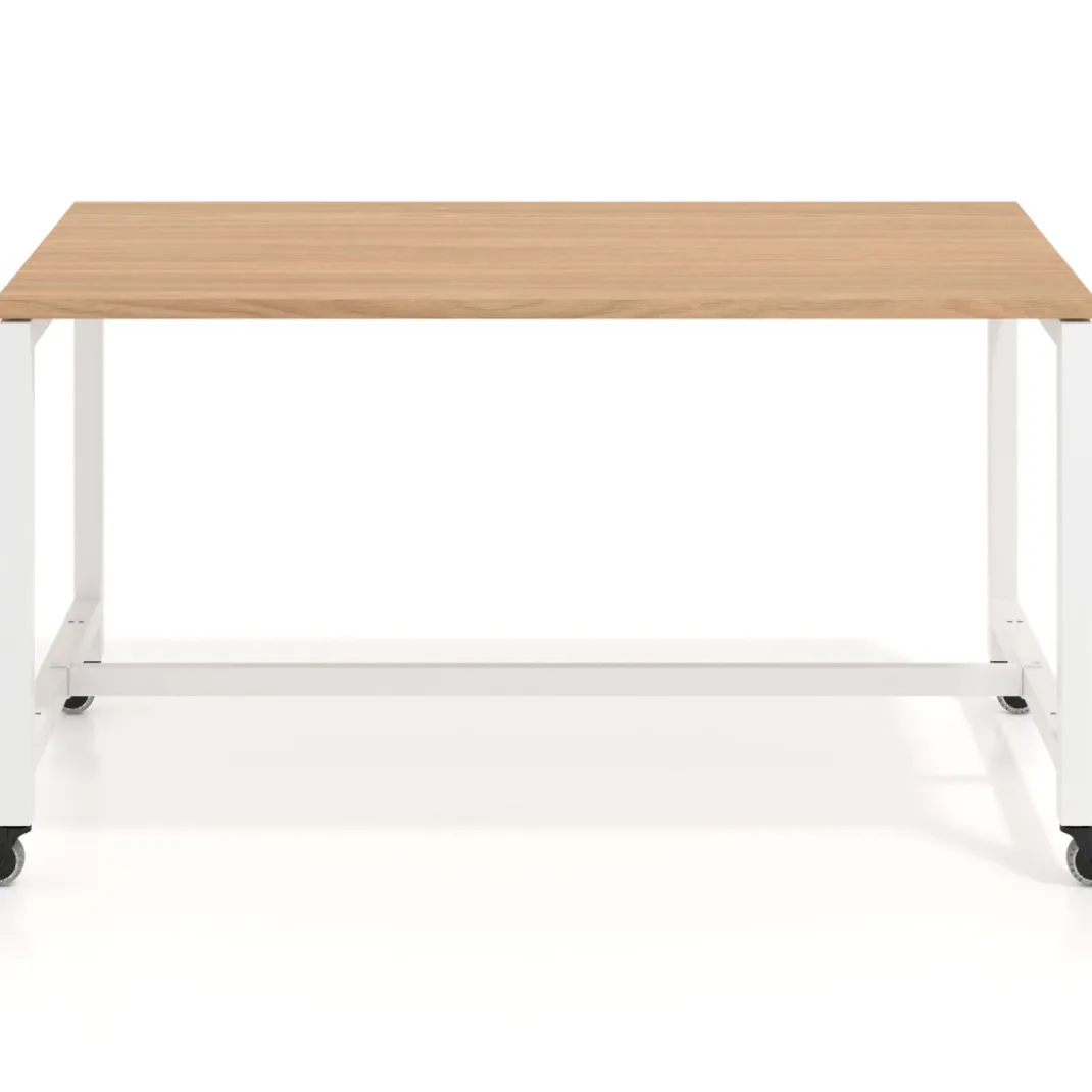 Mesa de trabajo expositor con ruedas Kube, estructura blanca
