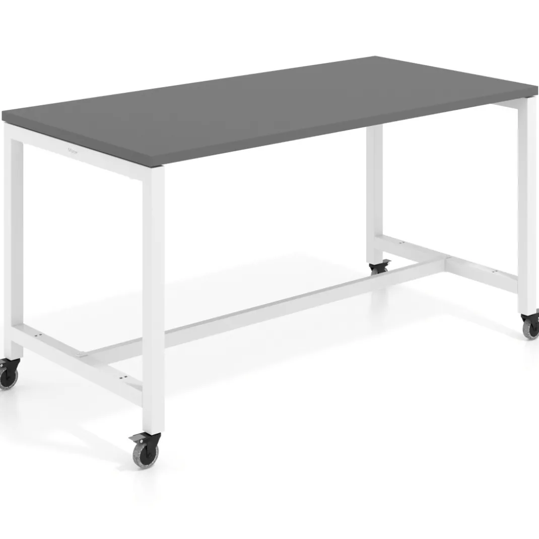 Mesa de trabajo expositor con ruedas Kube, estructura blanca