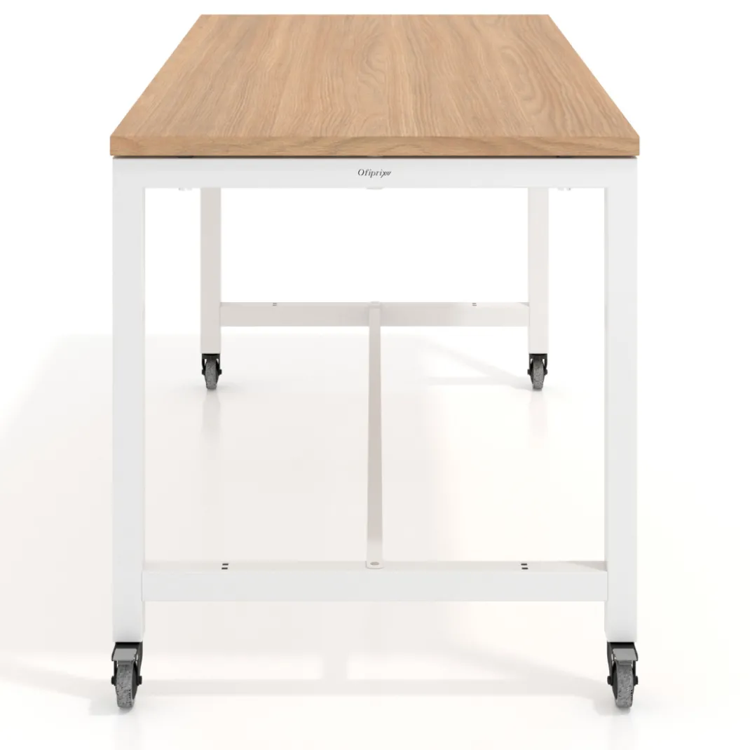 Mesa de trabajo expositor con ruedas Kube, estructura blanca