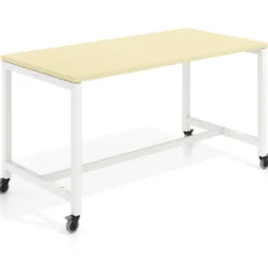 Mesa de trabajo expositor con ruedas Kube, estructura blanca