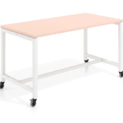 Mesa de trabajo expositor con ruedas Kube, estructura blanca