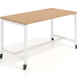 Mesa de trabajo expositor con ruedas Kube, estructura blanca