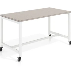 Mesa de trabajo expositor con ruedas Kube, estructura blanca