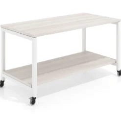 Mesa de trabajo expositor con ruedas Kube, con 2 niveles, estructura blanca