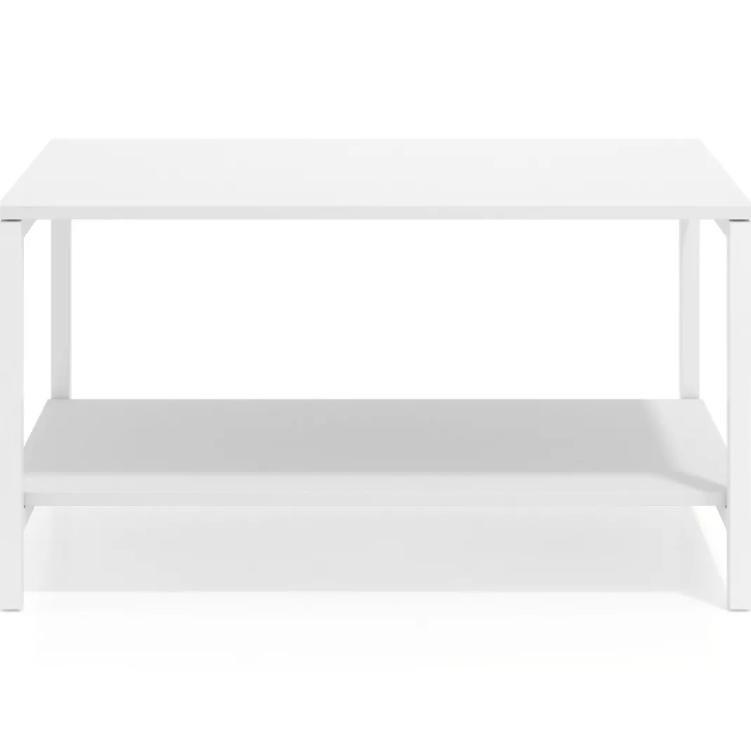 Mesa de trabajo expositor Kube con 2 niveles, estructura blanca