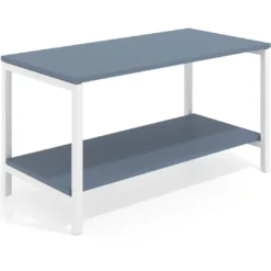 Mesa de trabajo expositor Kube con 2 niveles, estructura blanca