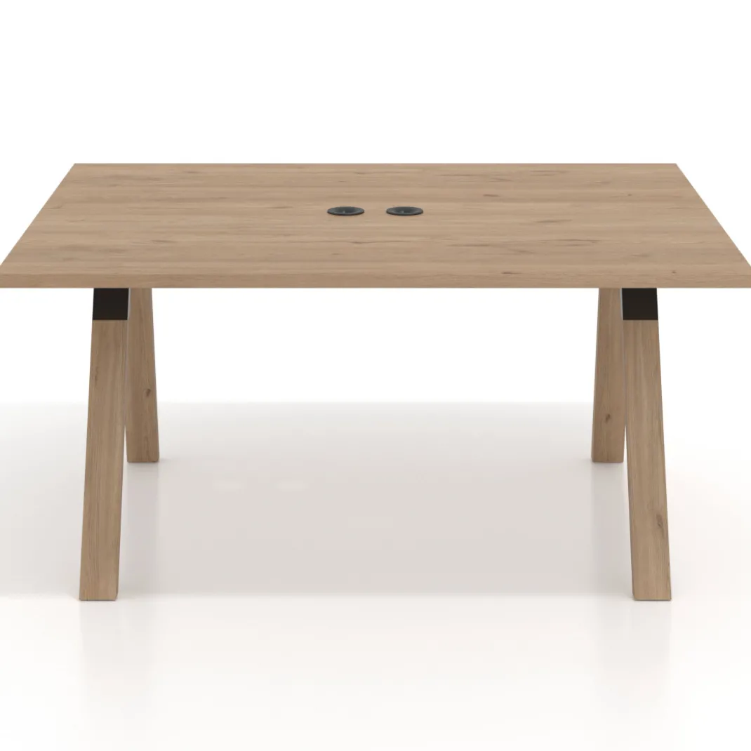 Mesa doble individual para coworking UvePro fondo 126 cm estructura negra con patas de madera