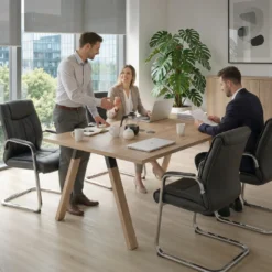Mesa doble individual para coworking UvePro fondo 126 cm estructura negra con patas de madera