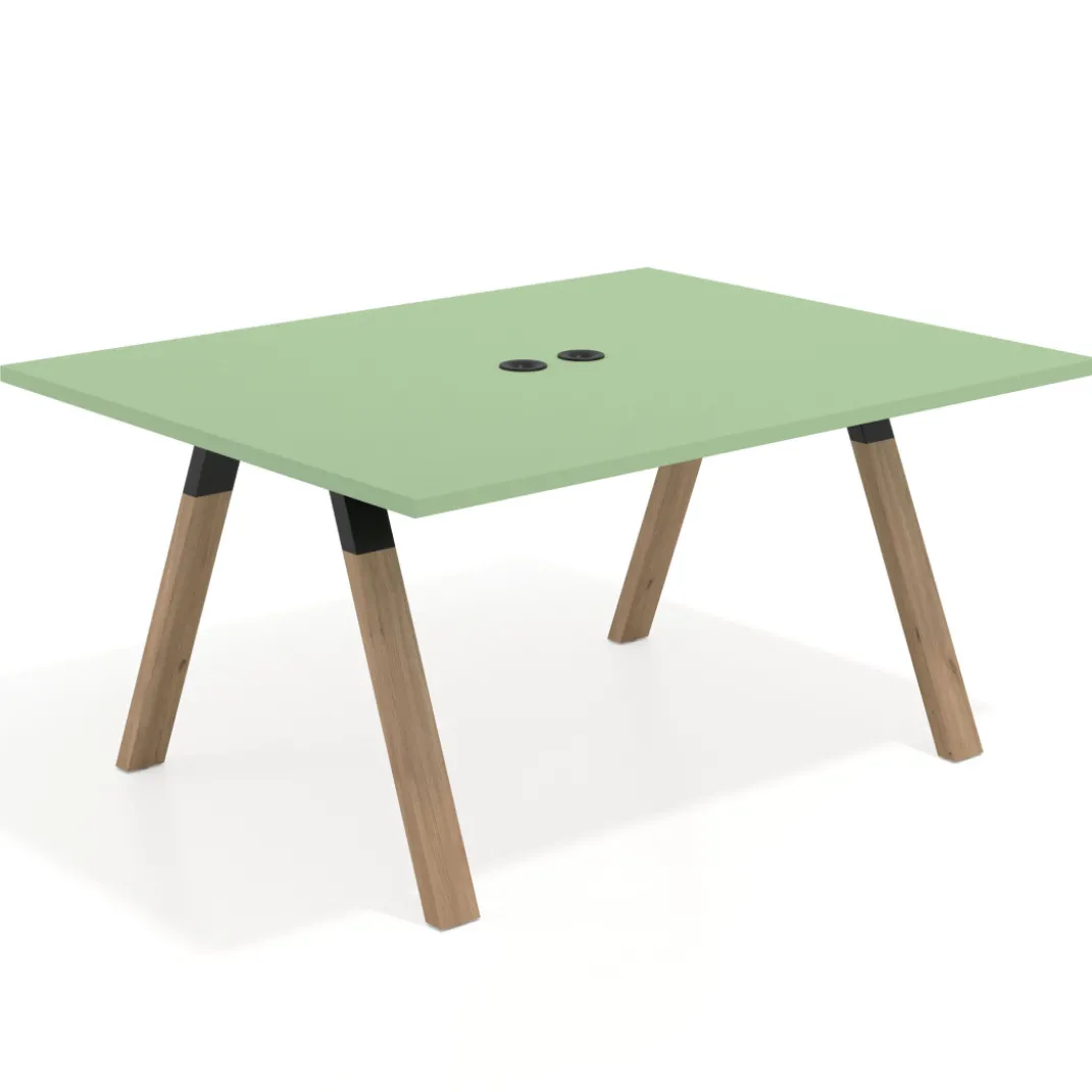 Mesa doble individual para coworking UvePro fondo 126 cm estructura negra con patas de madera