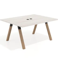 Mesa doble individual para coworking UvePro fondo 126 cm estructura negra con patas de madera