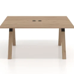 Mesa doble individual para coworking UvePro fondo 126 cm estructura negra con patas de madera